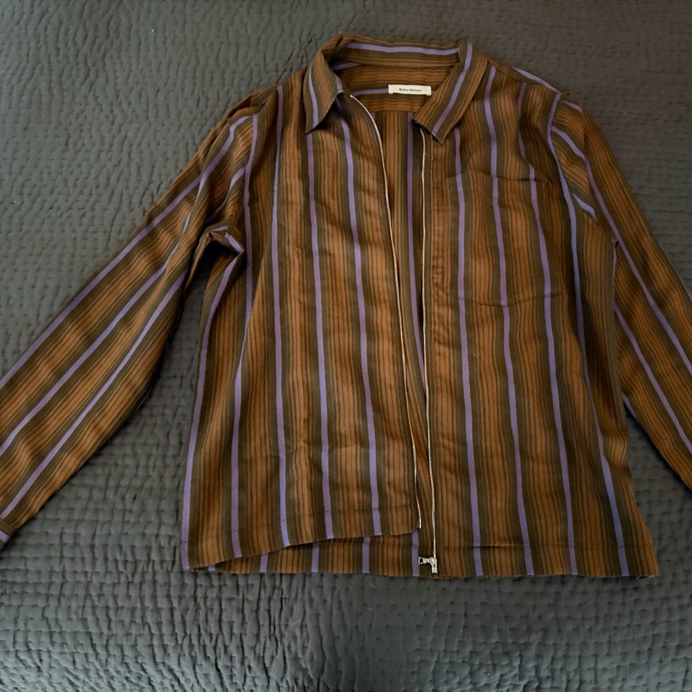 Wales Bonner Brown and Blue Lightweight Striped Zip Shirt Jacket XL/52 NWOT